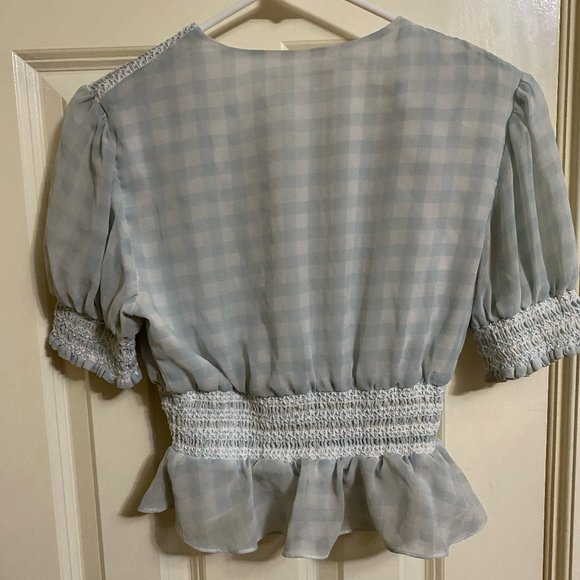 WAYF Blue Puffed Sleeved Smock Blouse - Picture 6 of 7